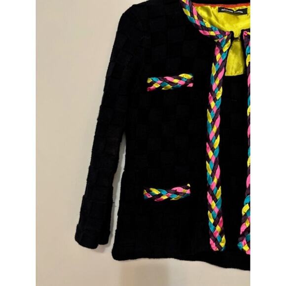 Michael Simon Multicolor Braid Basketweave Cardigan Sweater Black Small Petite - Picture 6 of 8